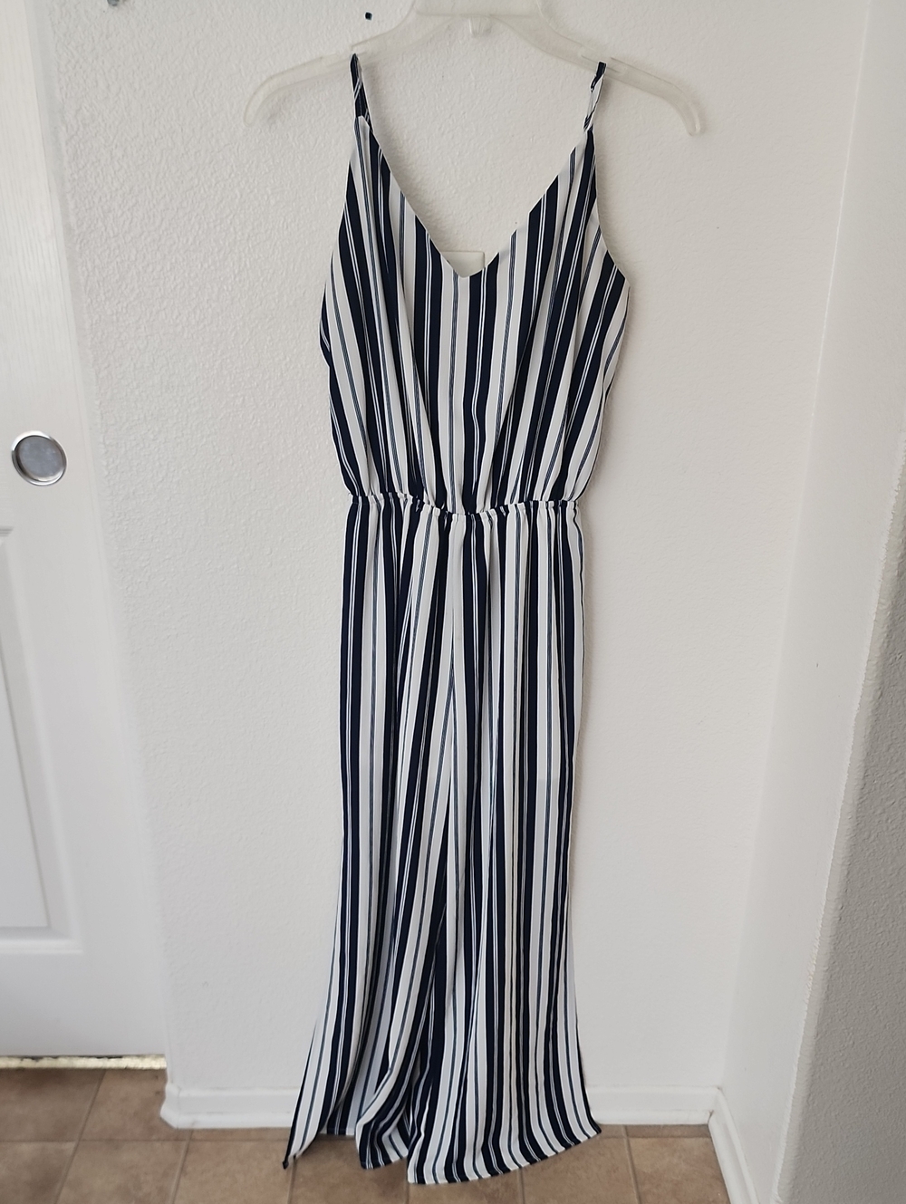 One Clothing Los Angeles Striped Wide Leg Jumpsuit XS Navy & White